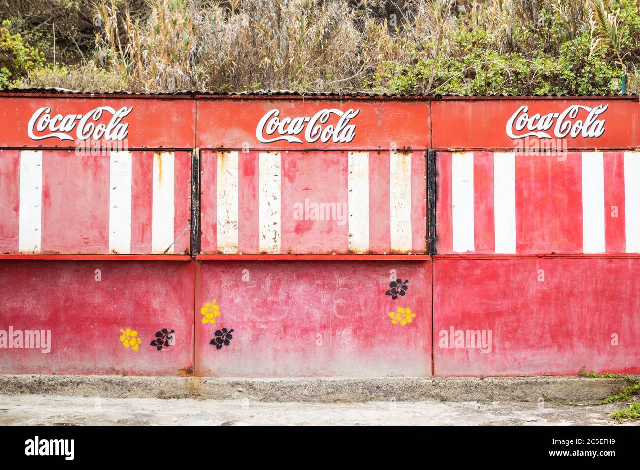 Coca Cola logo on beach bar in Spain Stock Photo