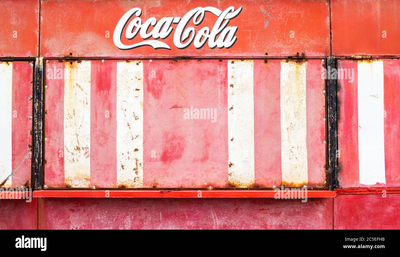 Coca Cola logo on beach bar in Spain Stock Photo