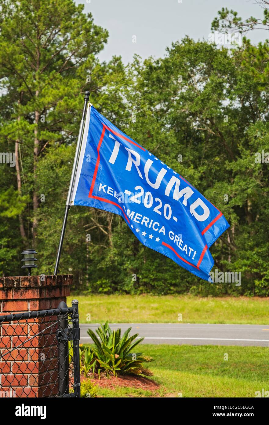 Donald Trump re-election flags & banners on display in rural America. Stock Photo