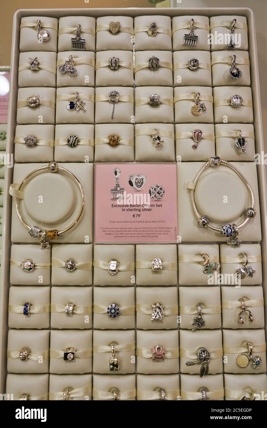 BERLIN, GERMANY - CIRCA SEPTEMBER, 2019: goods on display at Pandora store  in Mall of Berlin. Pandora A/S is an international Danish jewellery manufac  Stock Photo - Alamy