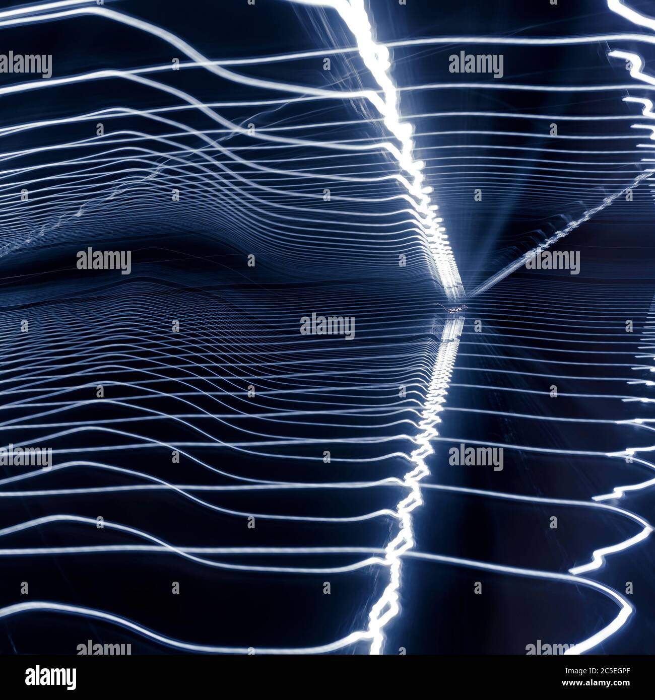 Light trails in hyperspace. Event horizon and gravity warp in outer space. Dynamic light lines for abstract background. Fast motion with visual wave e Stock Photo