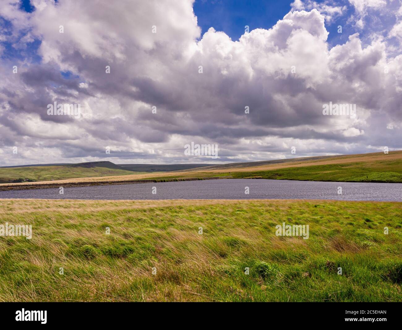 March Haigh Reservoir looking south towards Stack End. Huddersfield. UK Stock Photo