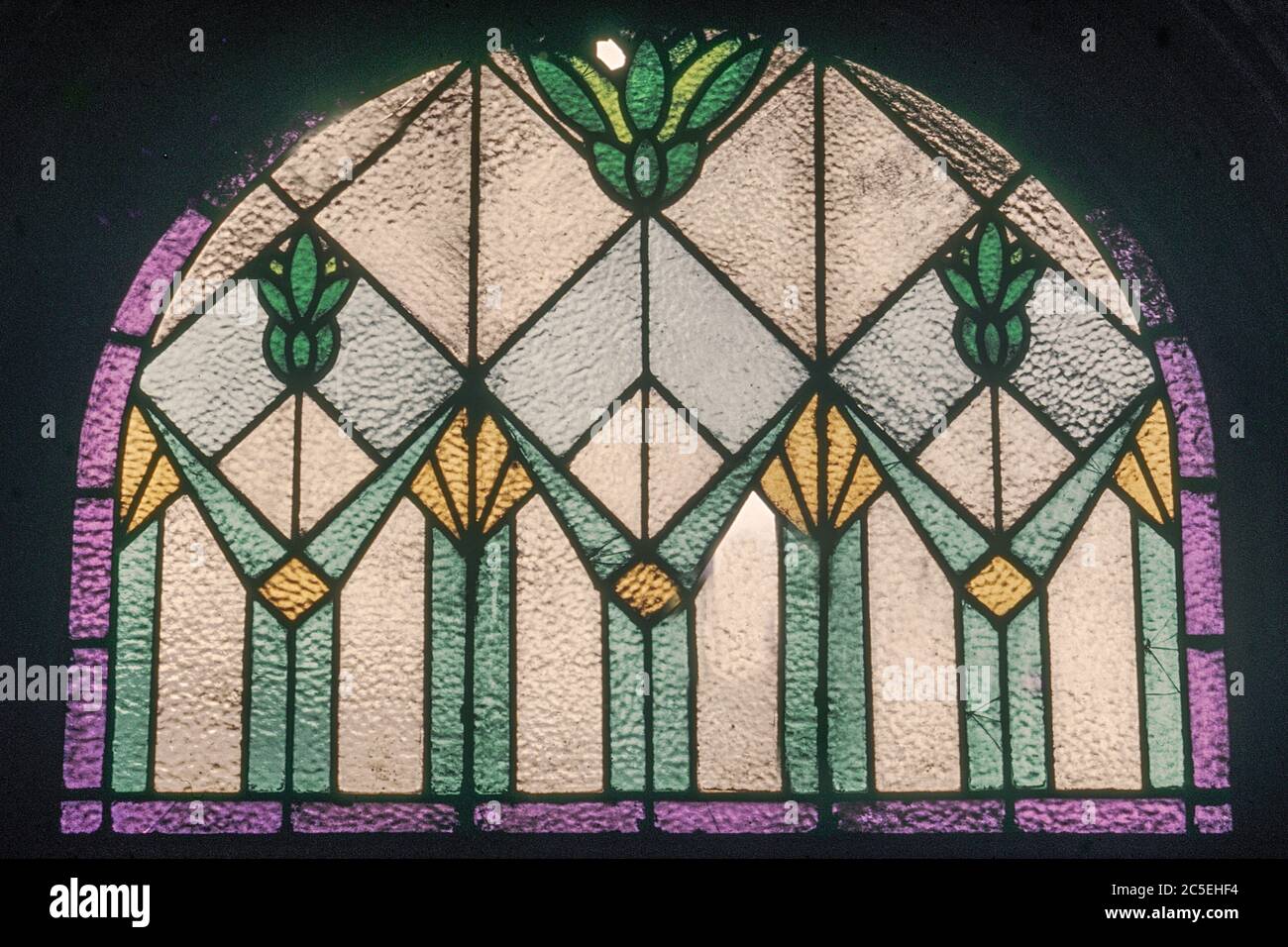 Vintage Art of stained glass window Vansda Palace Vansda, Gujarat, India. Stock Photo