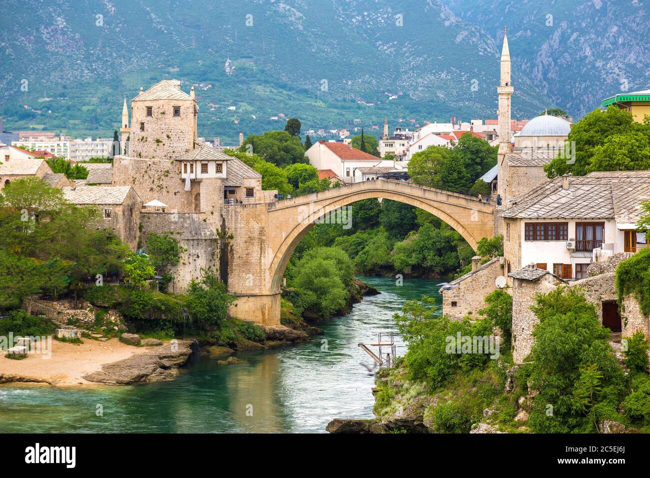 The Old Bridge In Mostar In A Beautiful Summer Day Bosnia And the-old-bridge-in-mostar-in-a-beautiful-summer-day-bosnia-and
