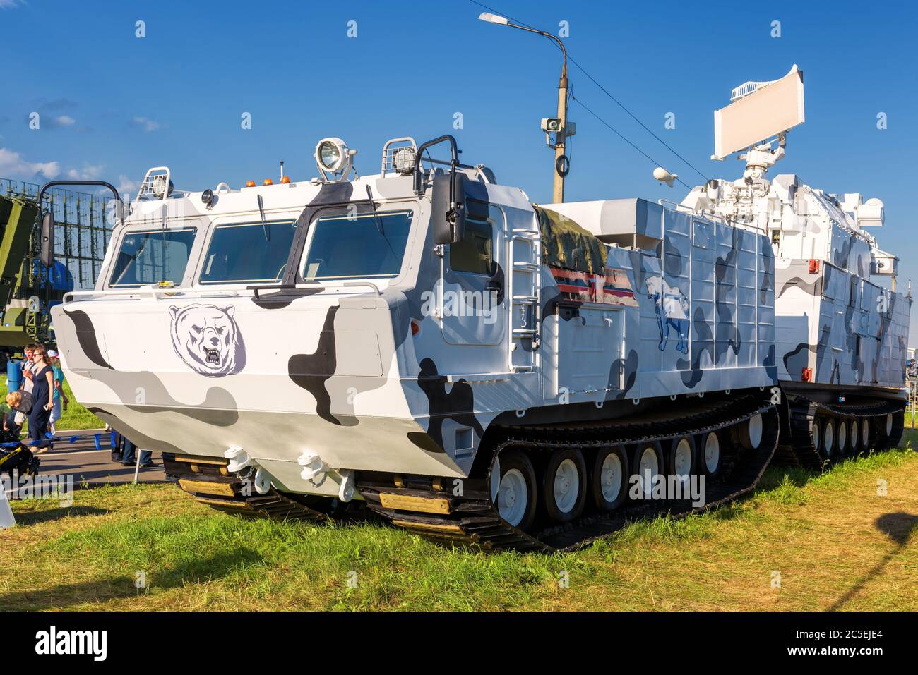 Moscow Region - July 21, 2017: The Tor-M2DT russian air defense missile system at the International Aviation and Space Salon (MAKS). The system is esp Stock Photo