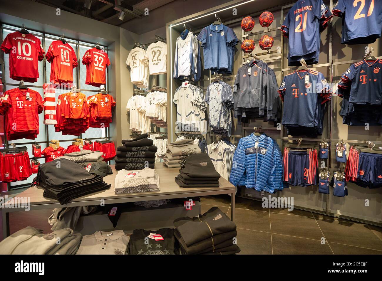 MUNICH, GERMANY - CIRCA JANUARY, 2020: interior shot of FC Bayern Munchen  Fan-shop in Munich Airport Stock Photo - Alamy