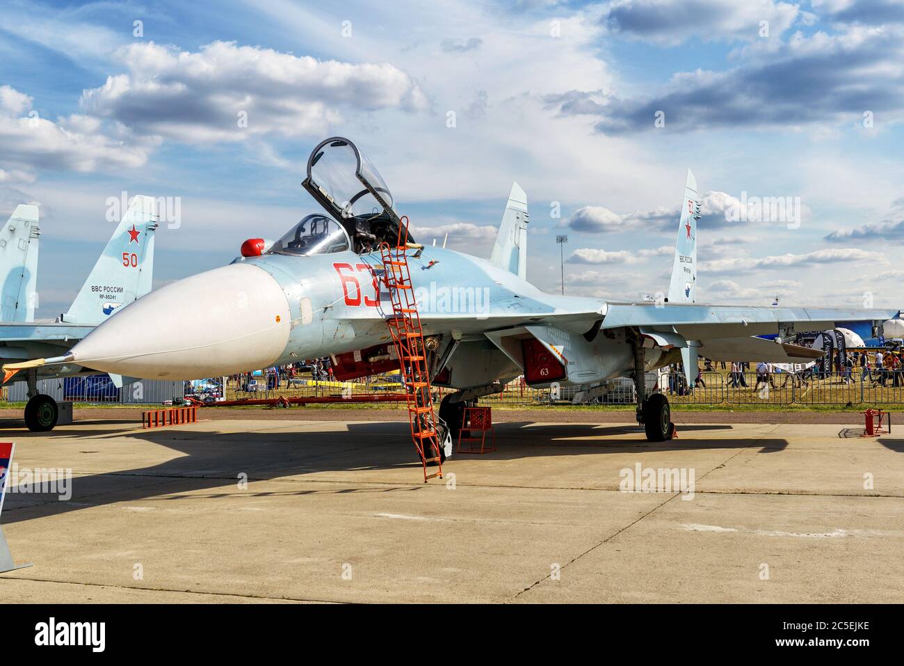 MOSCOW REGION - AUGUST 28, 2015: Russian multirole fighter Sukhoi Su-27sm3 'Flanker-C' at the International Aviation and Space Salon (MAKS) in Zhukovs Stock Photo