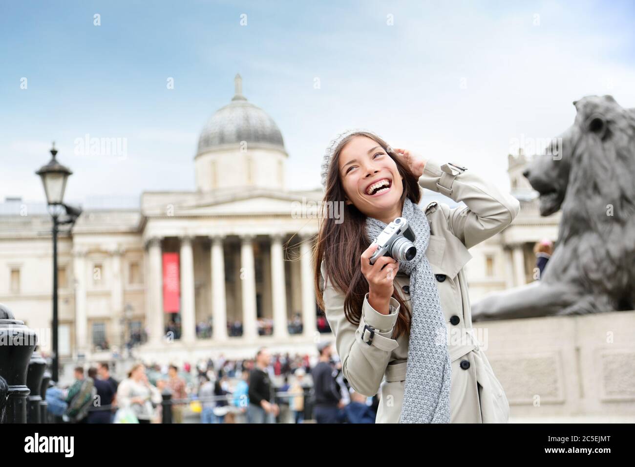 London tourist woman on Trafalgar Square Stock Photo