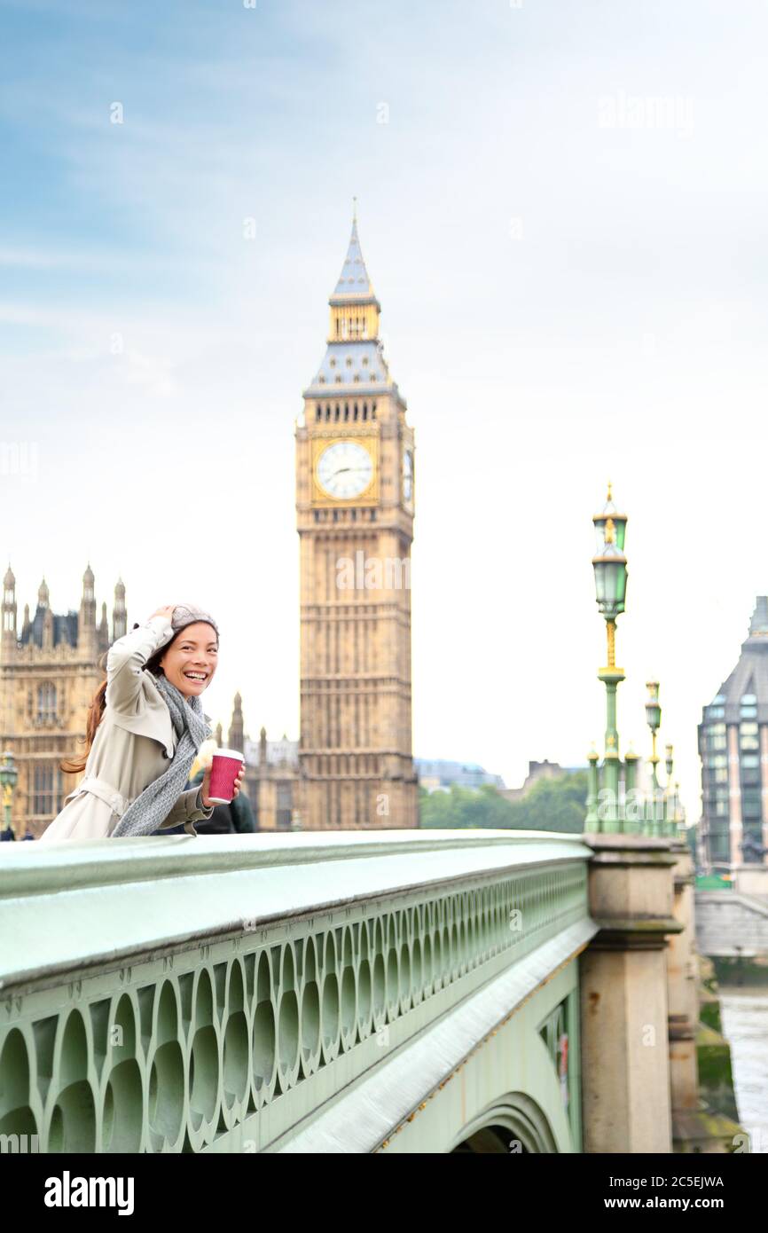 London woman happy by Big Ben Stock Photo