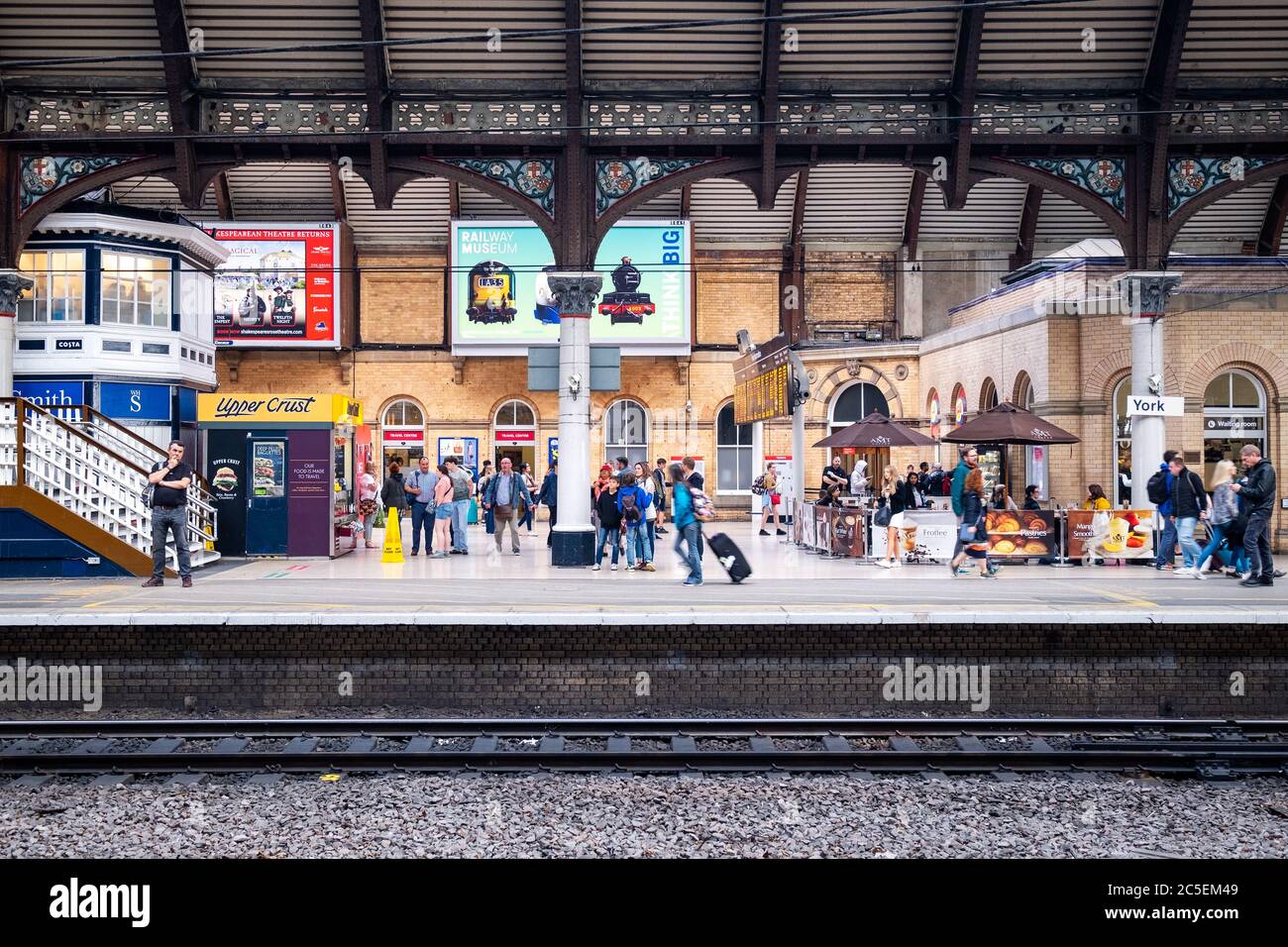 Passengers at the platform at the York railway station Stock Photo