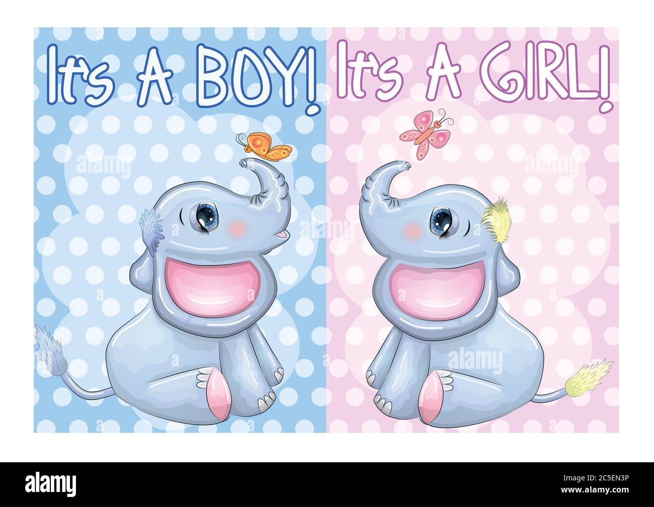 Baby Shower greeting card with Cute Elephant boy and girl Stock Vector ...