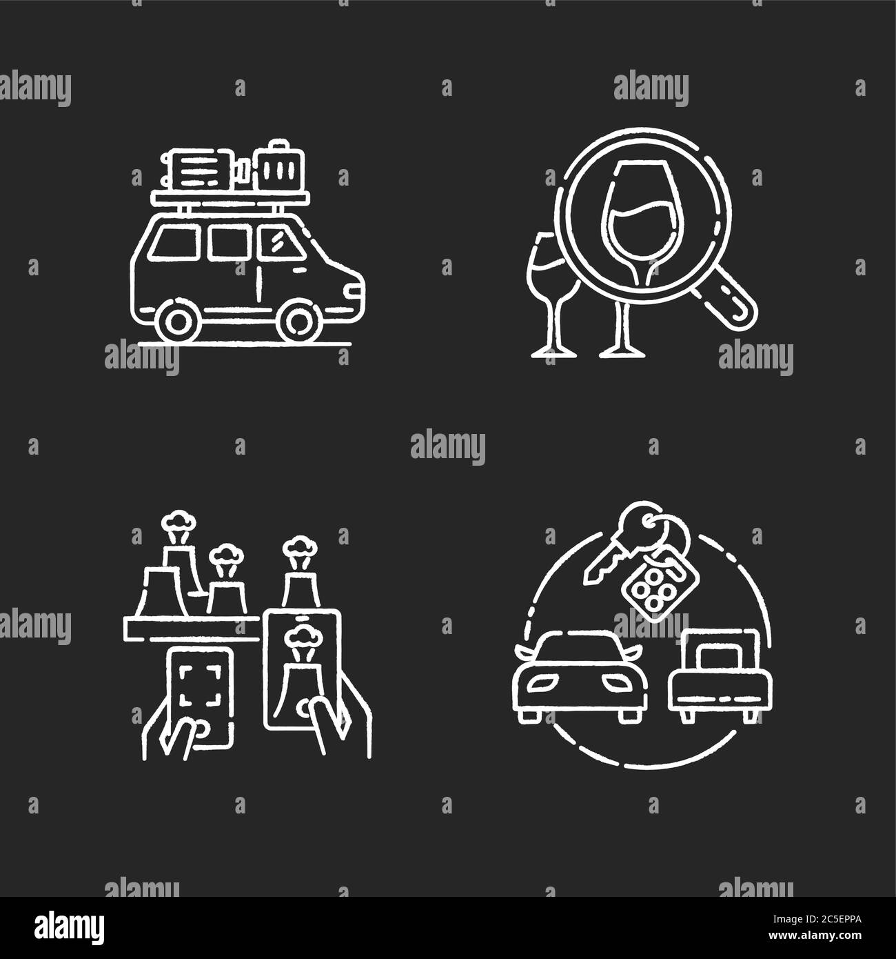 Types of tourism chalk white icons set on black background Stock Vector ...