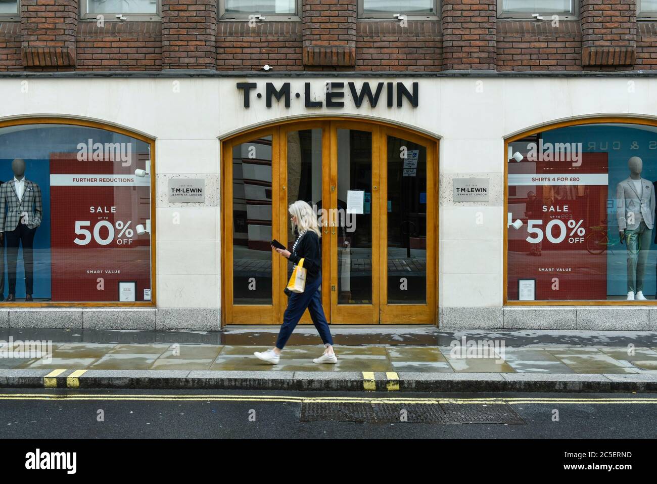 London, UK. 2 July 2020. Exterior of a TM Lewin store on Jermyn
