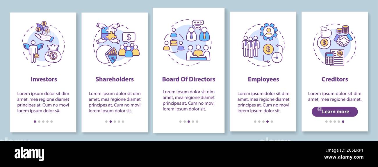 Corporate law regulation onboarding mobile app page screen with ...