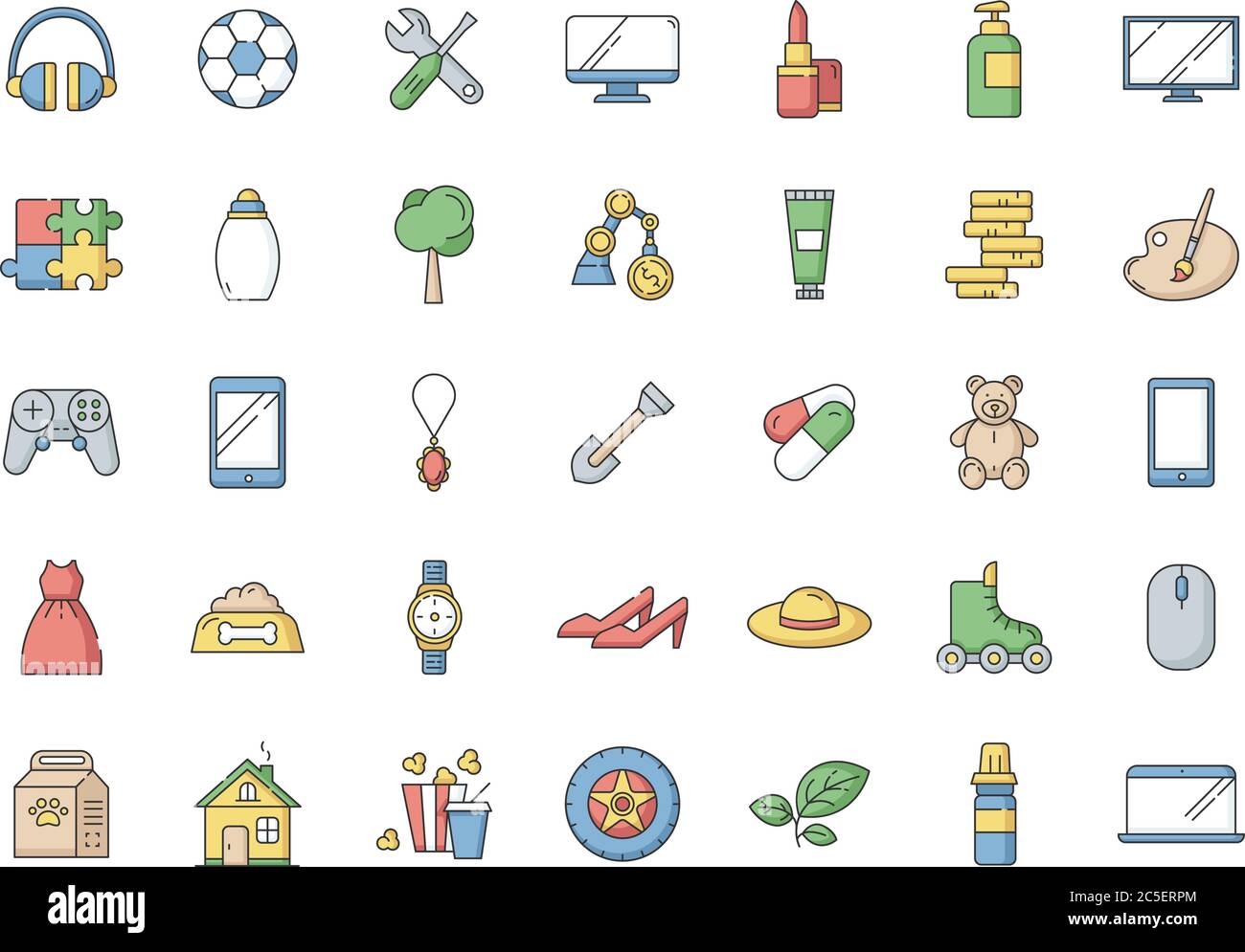 E commerce departments RGB color icons set Stock Vector