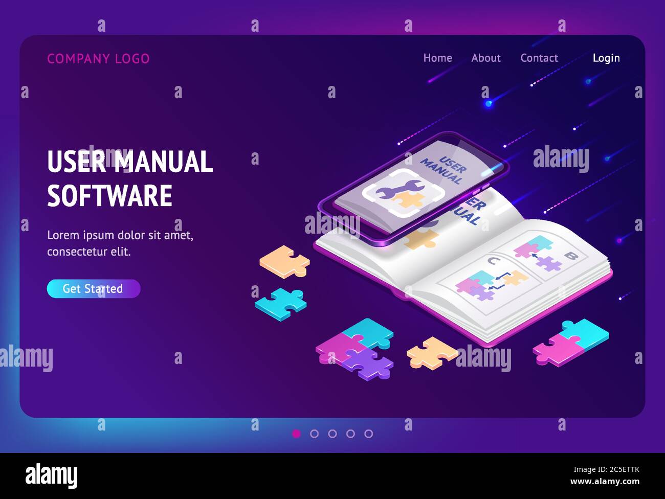 User manual software isometric landing page, guide book with tech documents on mobile phone screen. Instruction booklet, tutorial help, guidance information for gadgets, app. 3d vector web banner Stock Vector