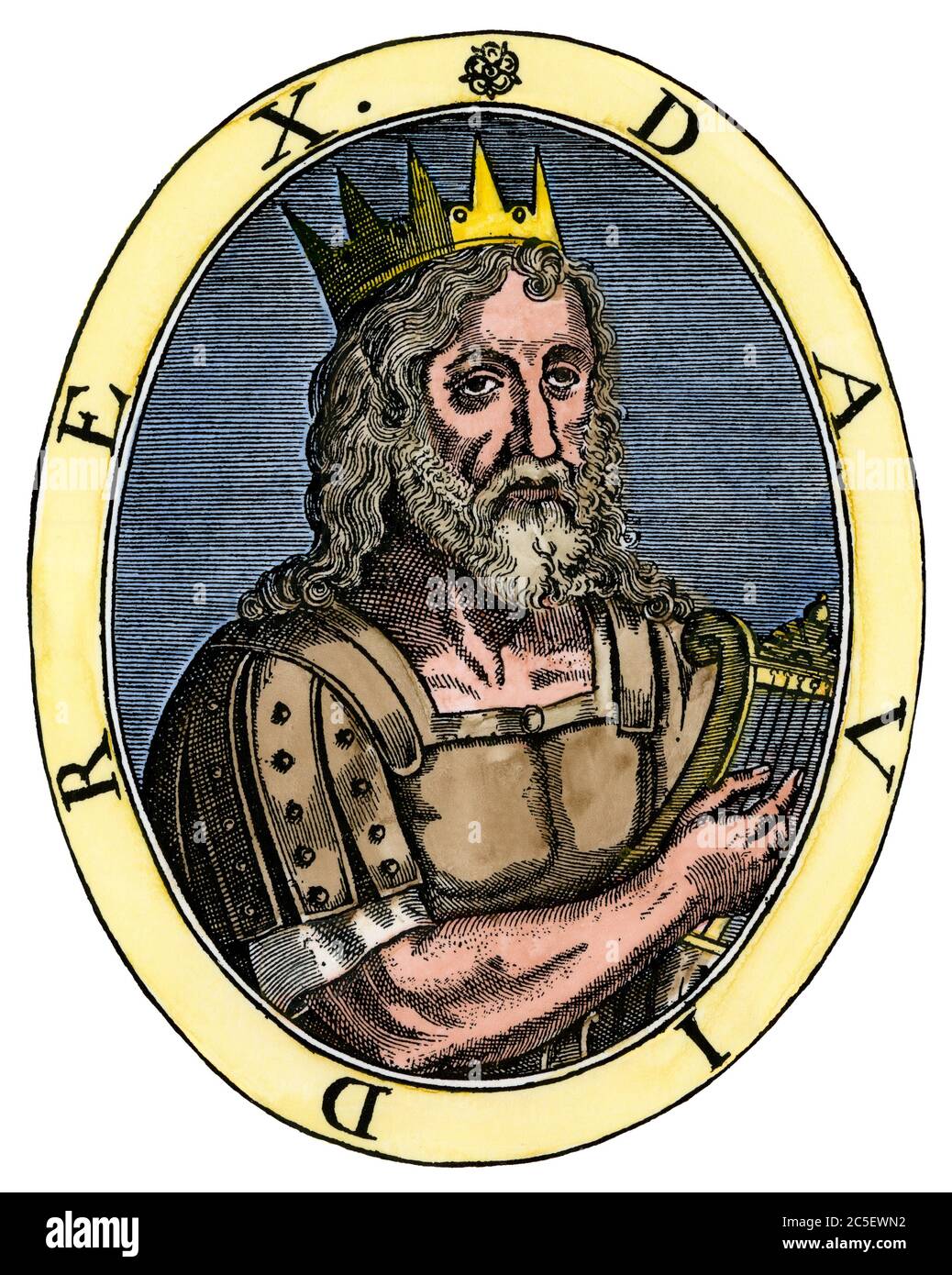 Hebrew King David. Hand-colored woodcut Stock Photo