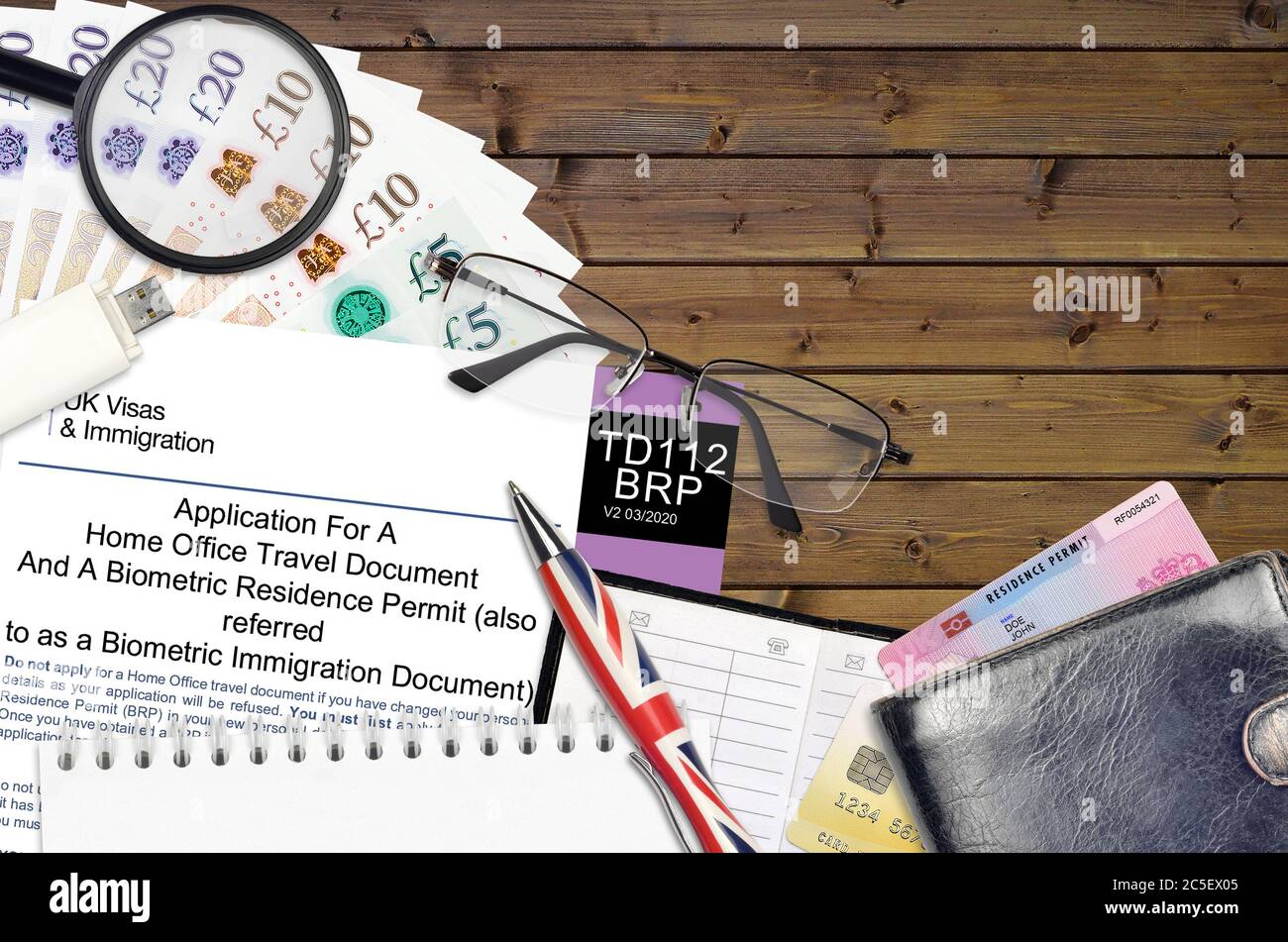 English form TD112 Application for a home office travel document and a