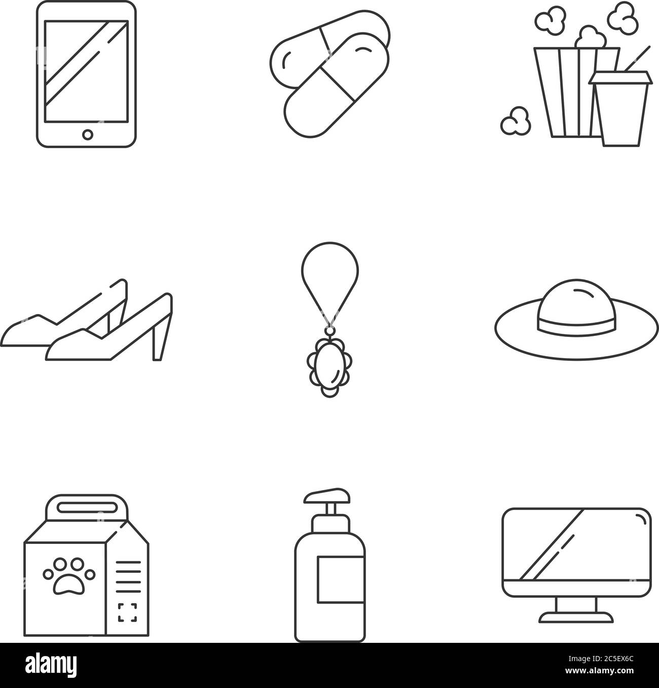 Online shopping linear icons set Stock Vector