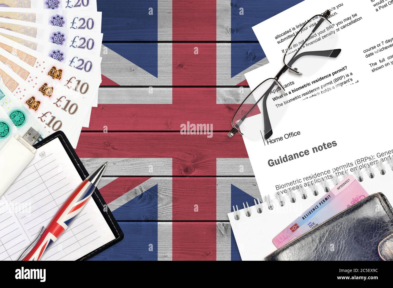 English form BRP with guidance notes to applying biometric residence