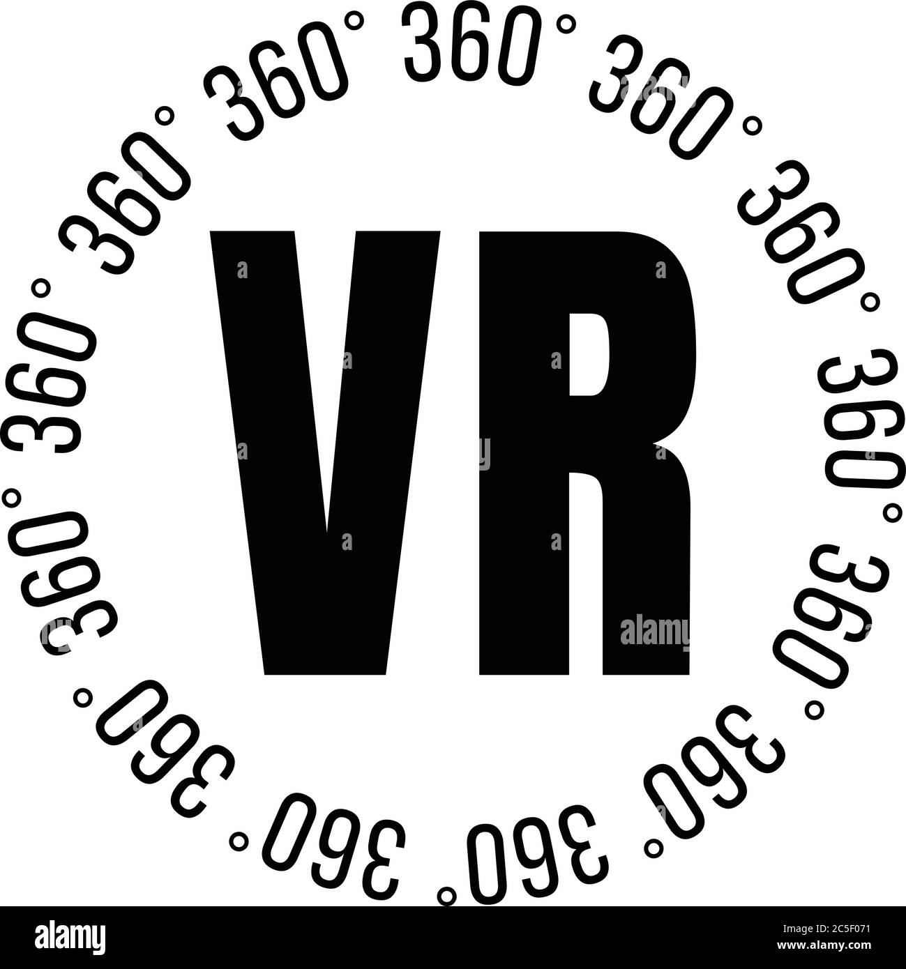 Virtual Reality 360 Degrees VR Icon Text illustration Stock Vector