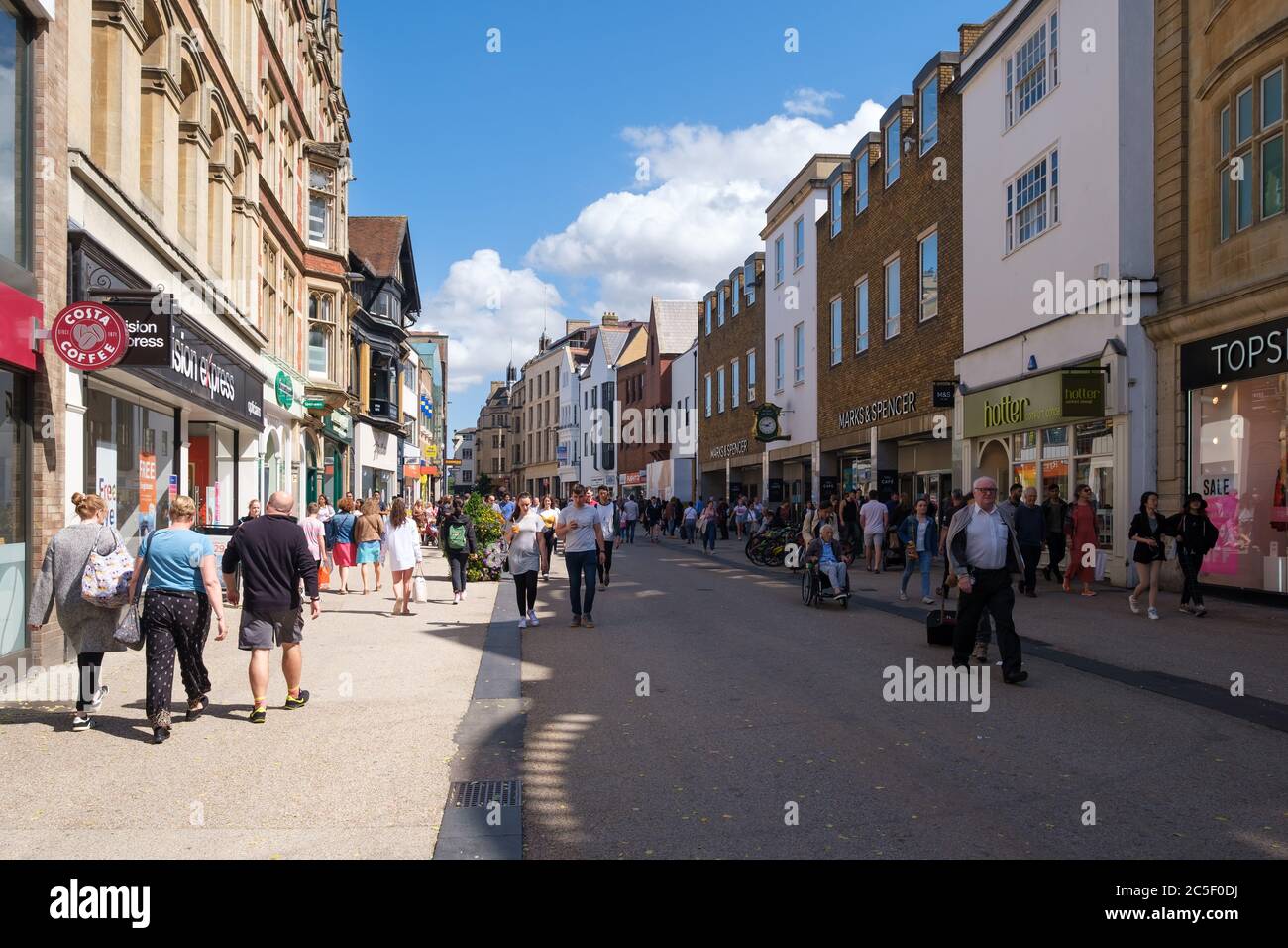 treet scene at Oxford High Street on a sunny summer day Stock Photo