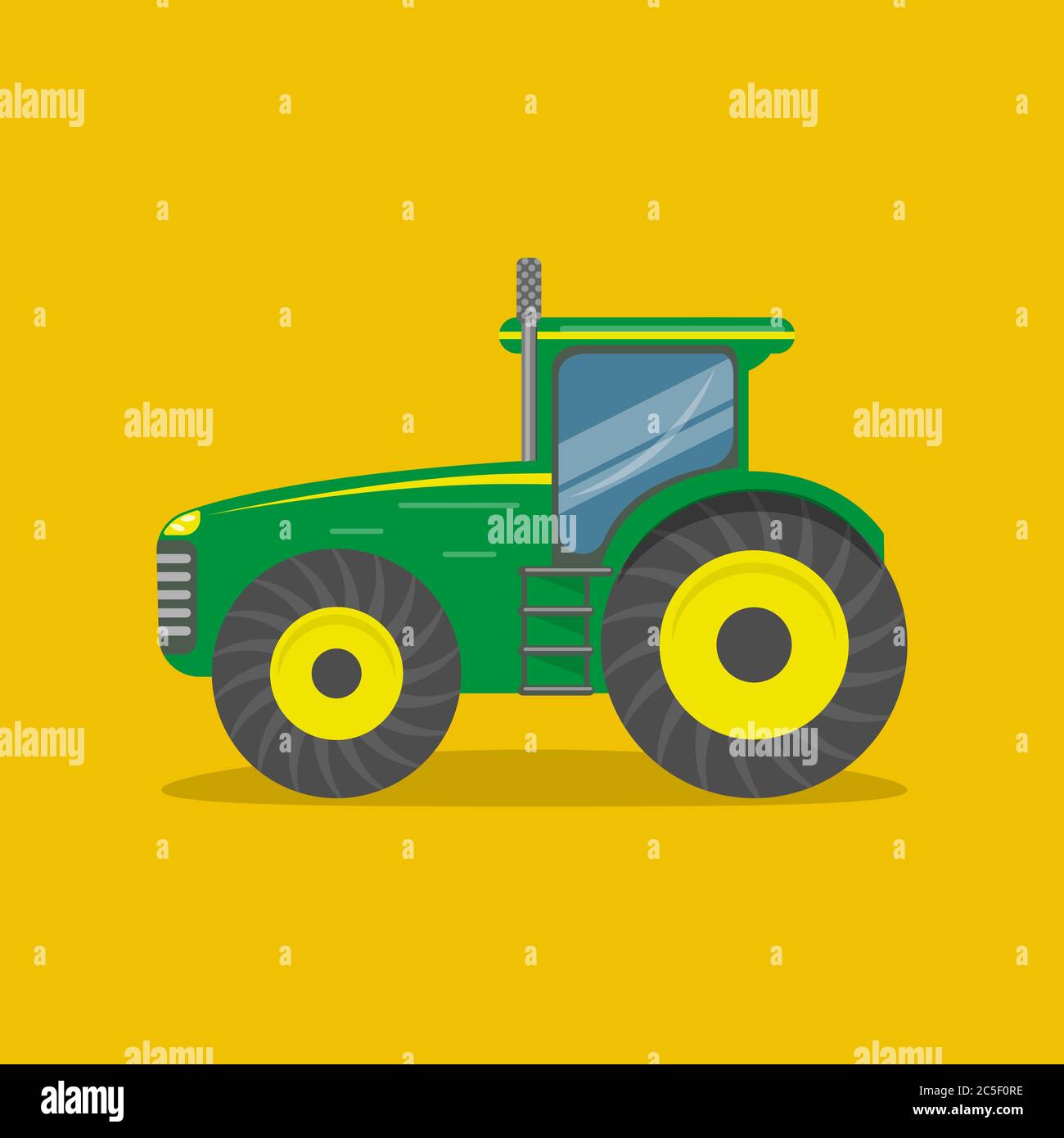 Green heavy tractor icon on a yellow background isolated agriculture