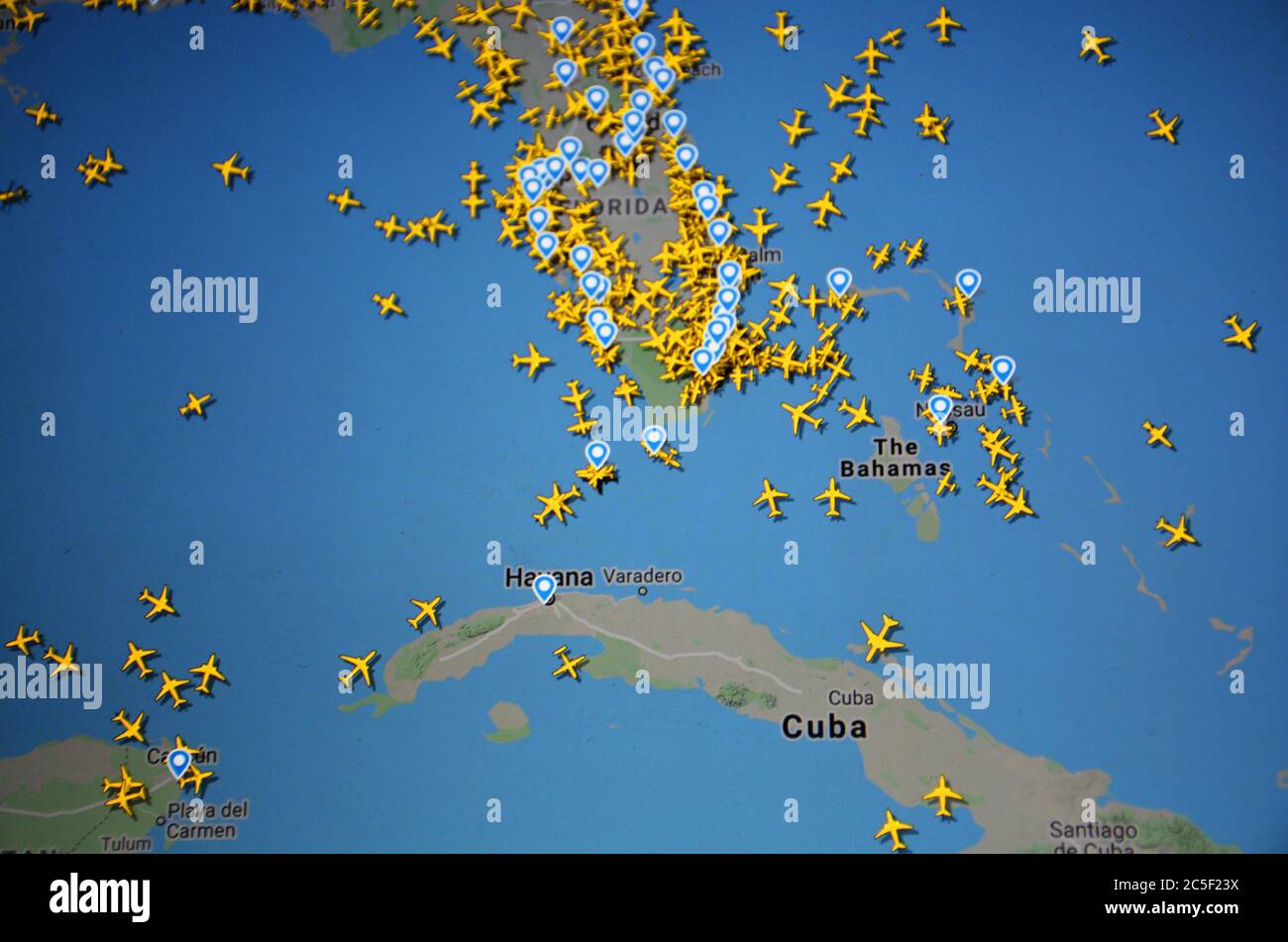 air traffic on Caribbean region on Internet, with Flightradar 24 site by Svenska Resenätverket AB (  02 July 2020, UTC 19.12 ) Stock Photo