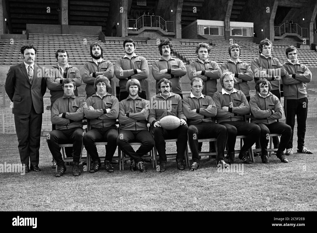 Aberavon team picture before the WRU Cup Final with Llanelli at the National Stadium, Cardiff on 27 April 1974. Stock Photo