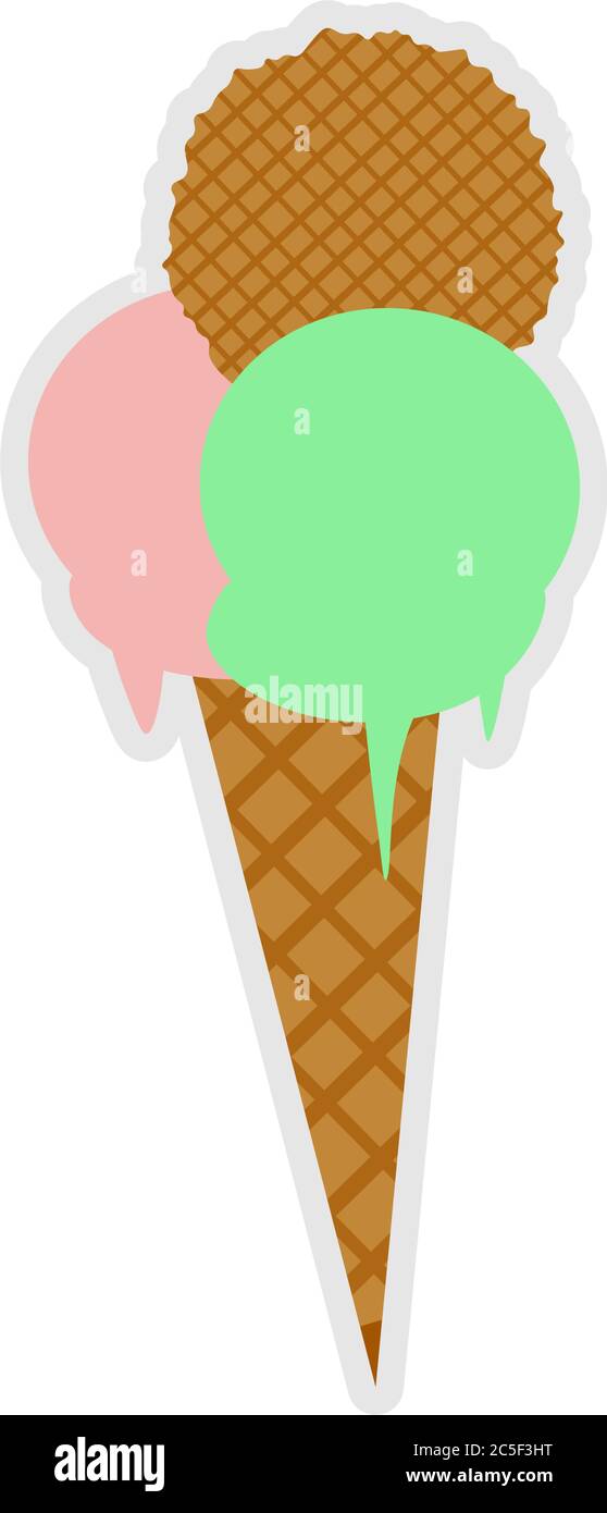 Ice cream cone with 2 scoops and waffle vector illustration isolated on ...