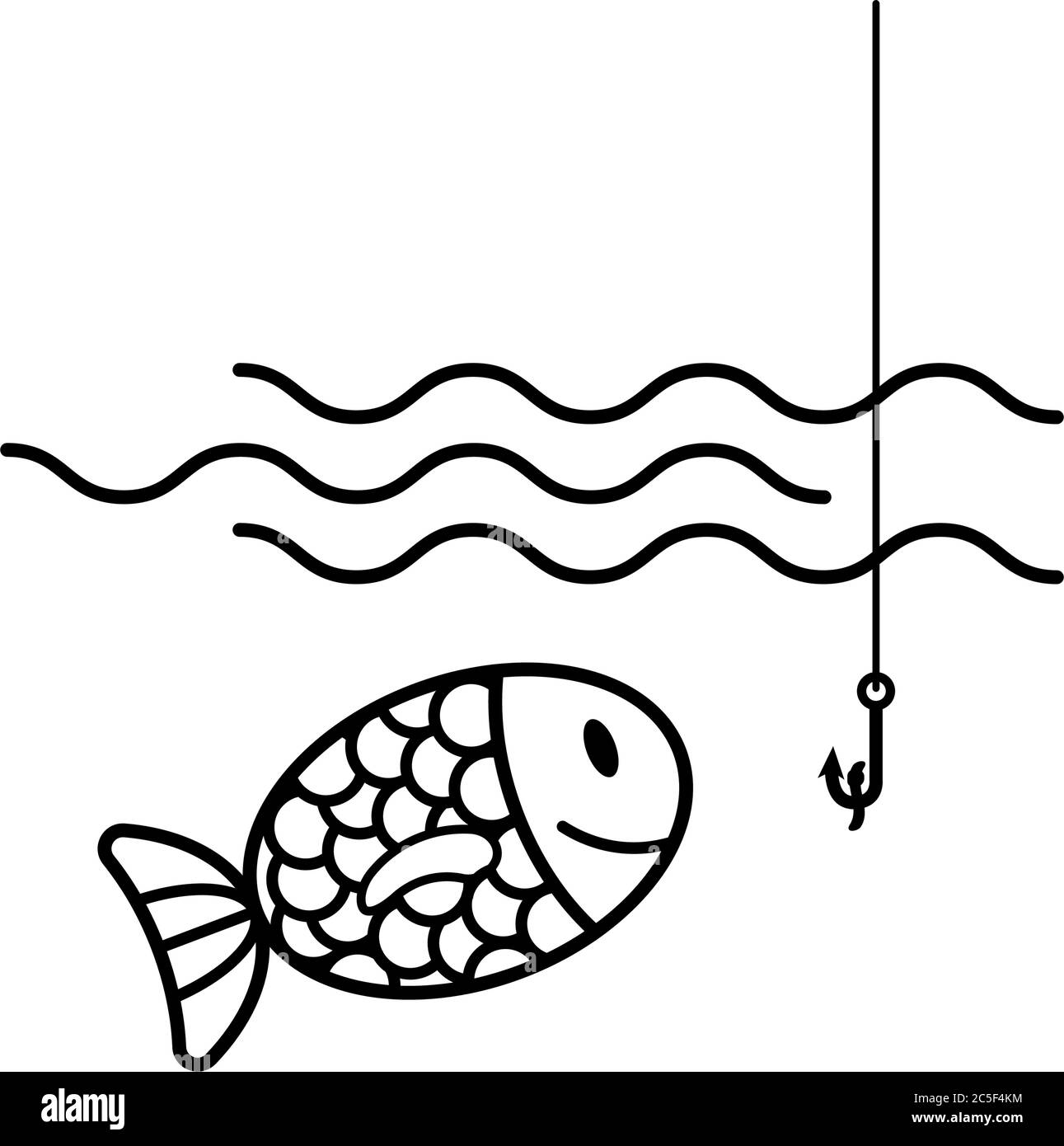 Hook in a circle of fishing line and fish Vector Image