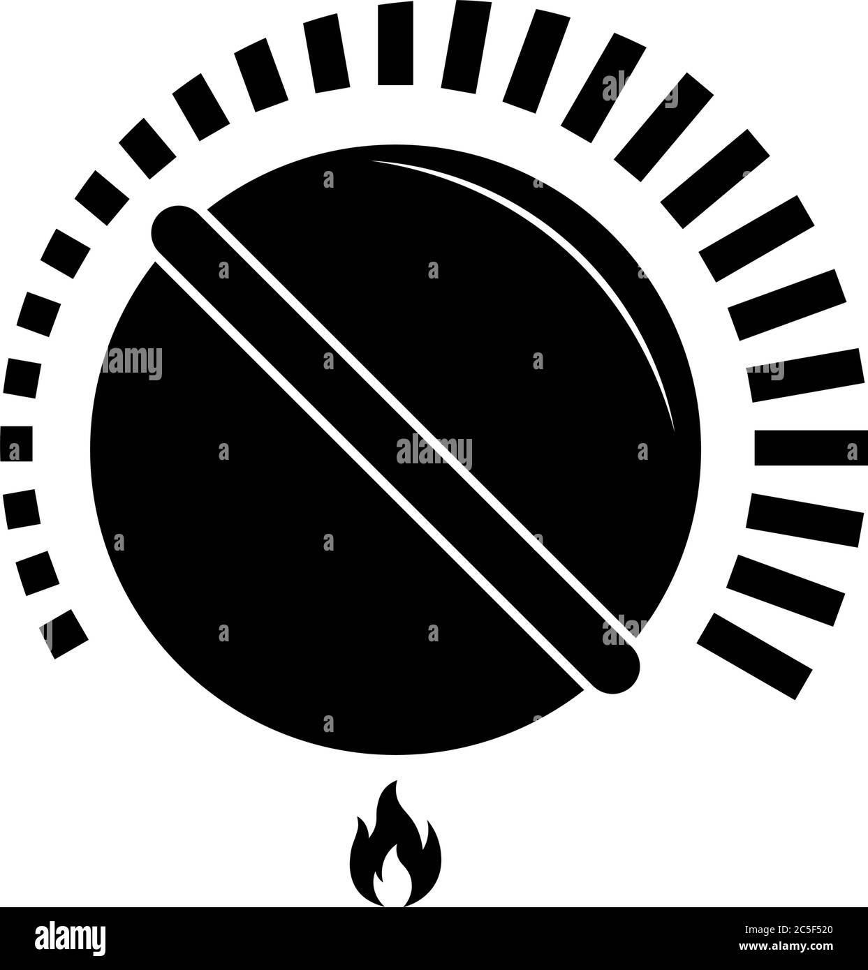 Black cooking stove heat knob icon. Kitchen gas dial symbol. Isolated vector illustration on white background. Stock Vector