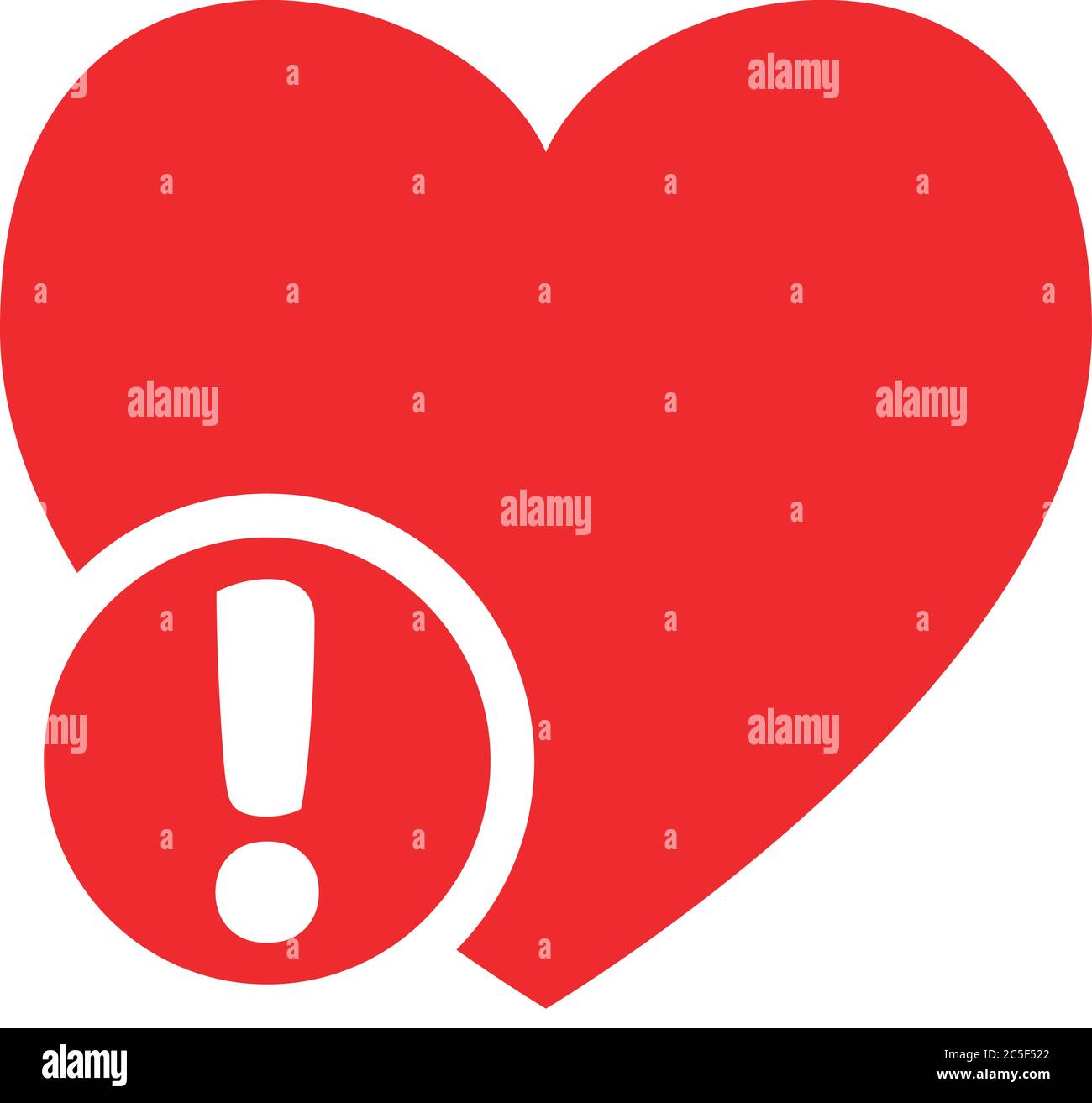 Red heart shape with exclamation mark icon danger sign caution illustration valentines day Stock Vector