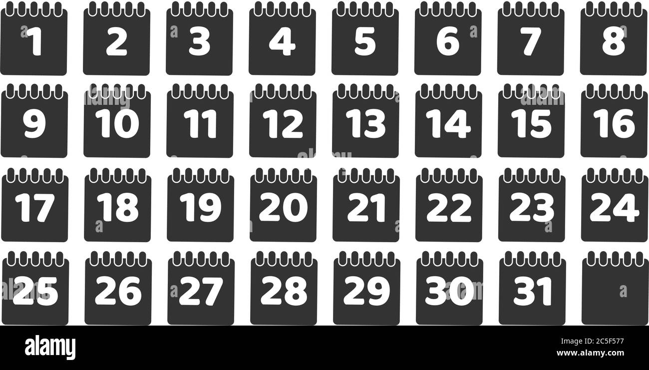 Black Calendar Date UI Icon Set Isolated Vector Illustration Business