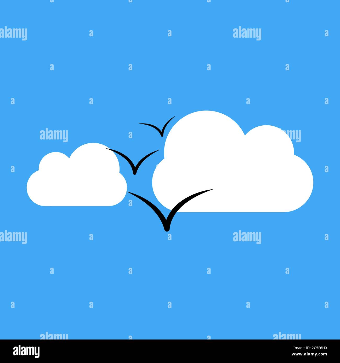 Blue sky with clouds and flying birds simple vector illustration Stock Vector