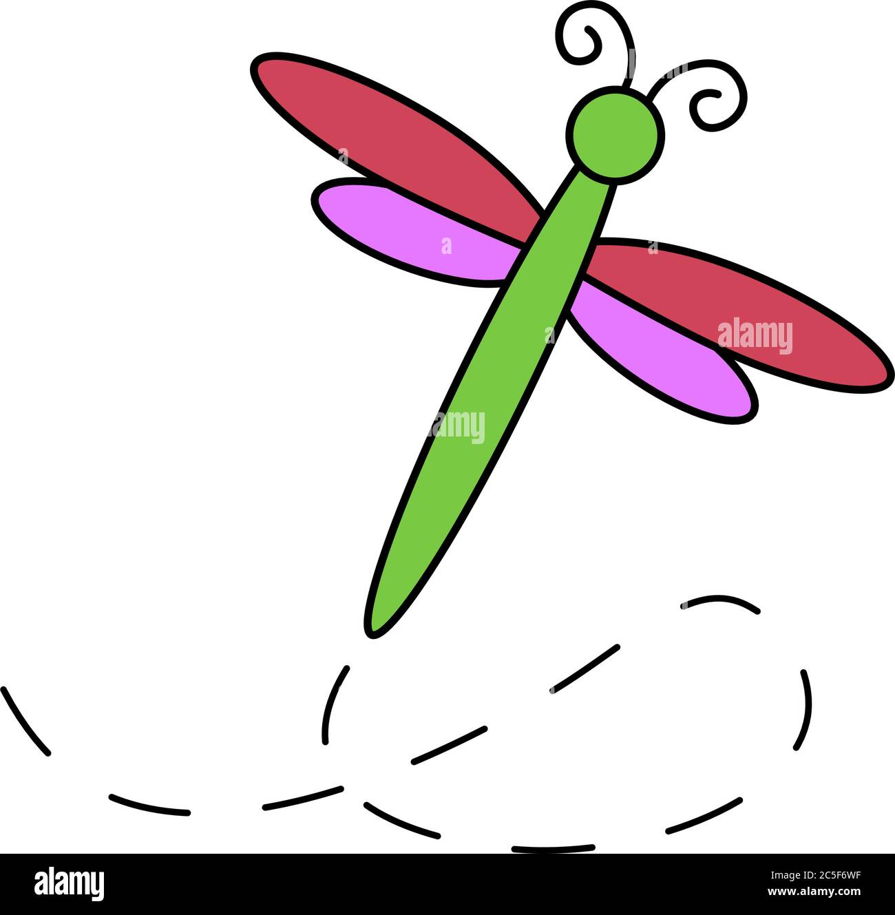 Flying Dragonfly Illustration Red And Pink Wings With Green Body Cartoon  Isolated Vector Icon Stock Vector Image & Art - Alamy