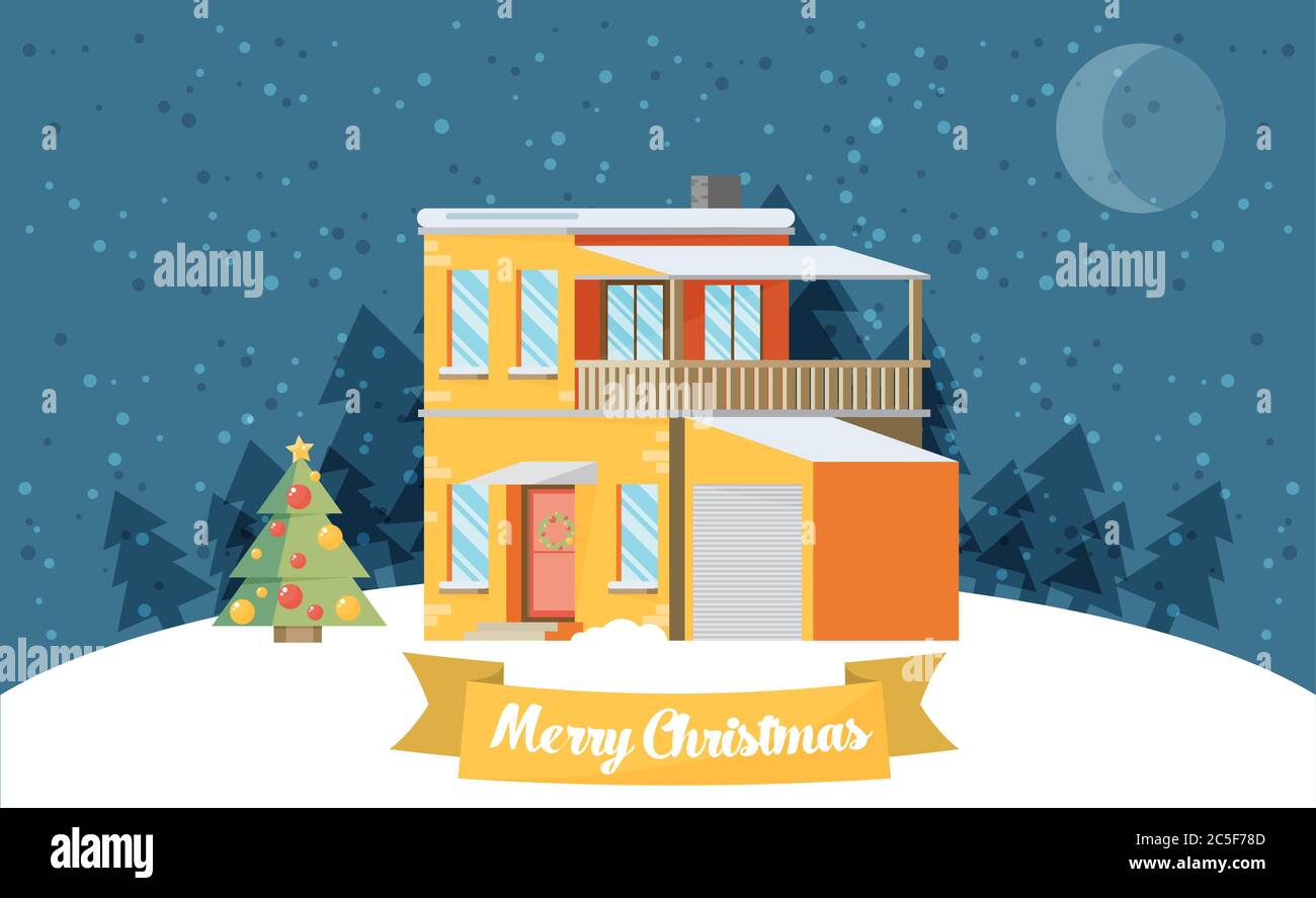 Christmas card with house Stock Vector Image & Art - Alamy