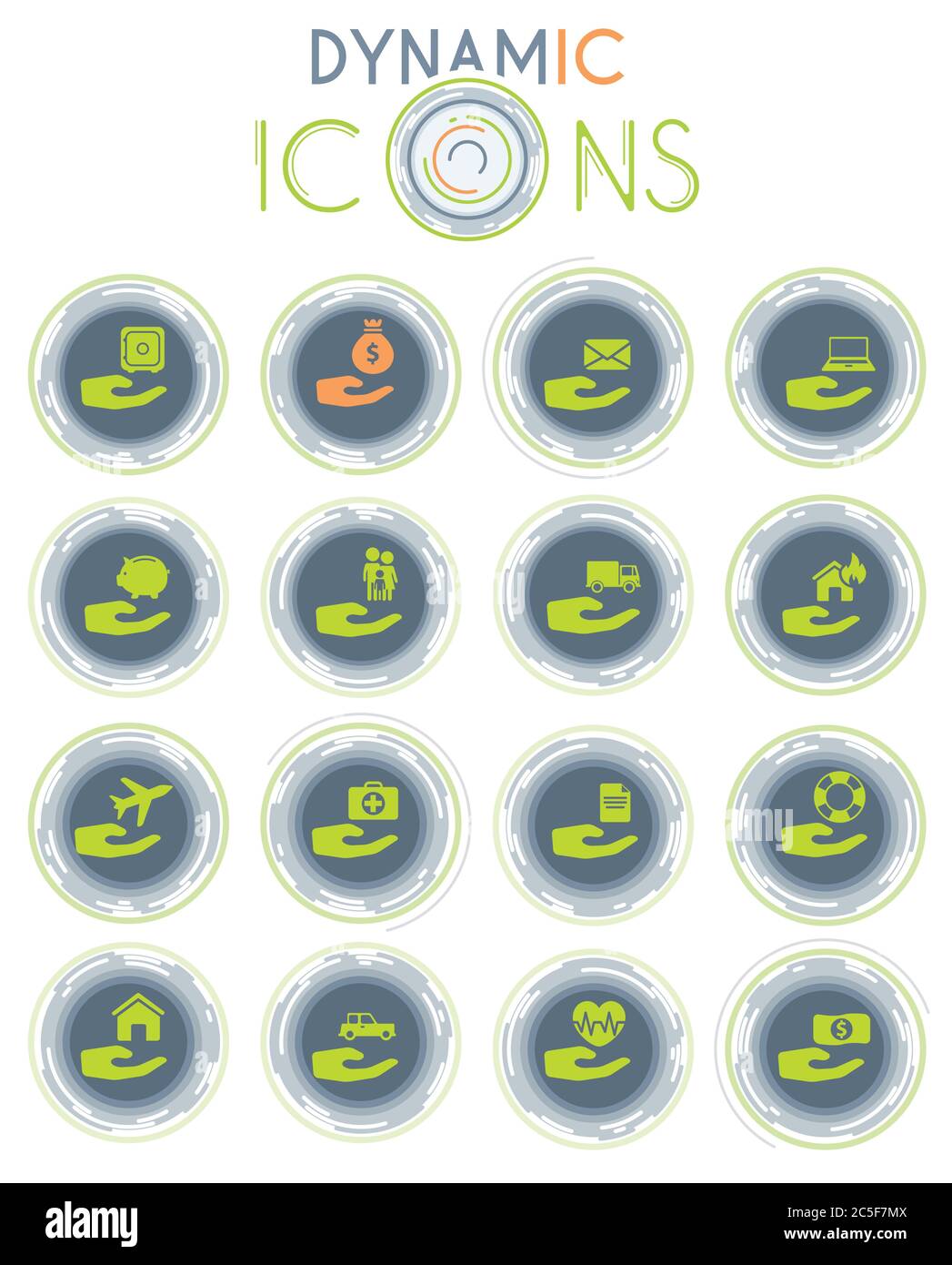 Insurance dynamic icons Stock Vector
