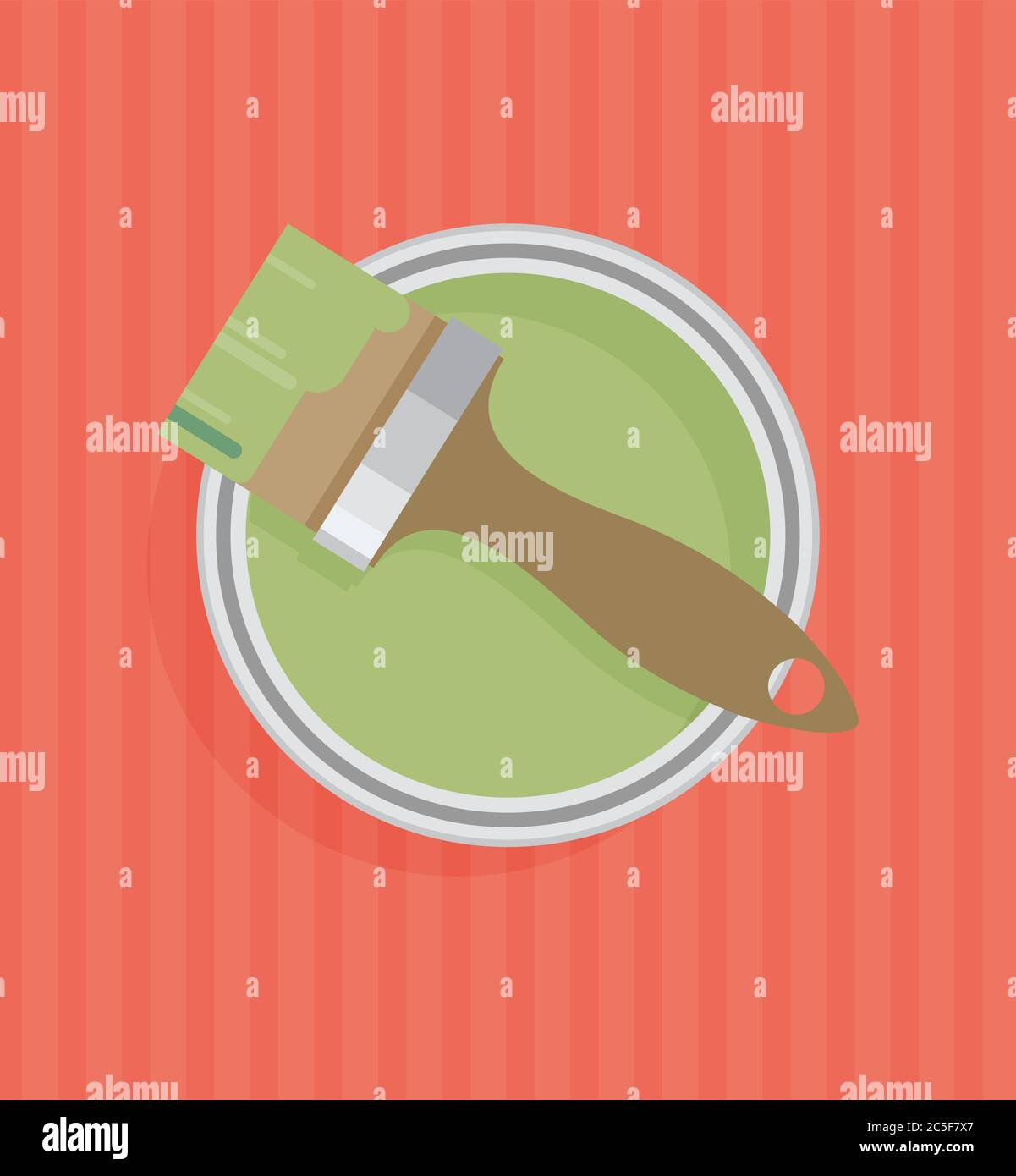 Brush on paint cans top view. Stock Vector