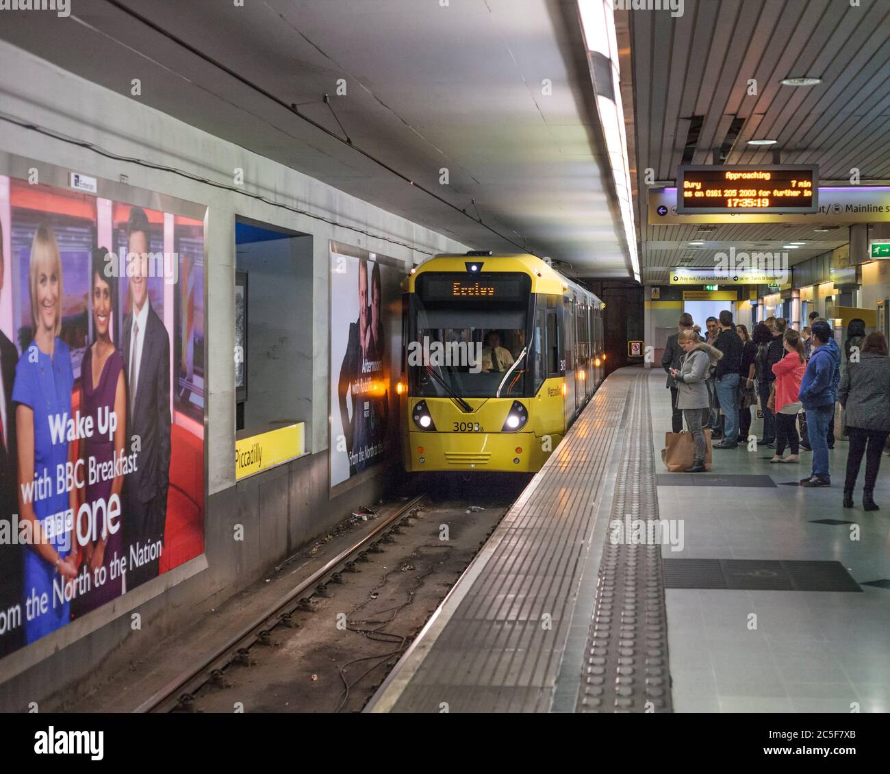 Manchester Metrolink Bombardier Flexity M5000 tram 3093 in the underground tram station at Manchester Piccadilly railway station Stock Photo