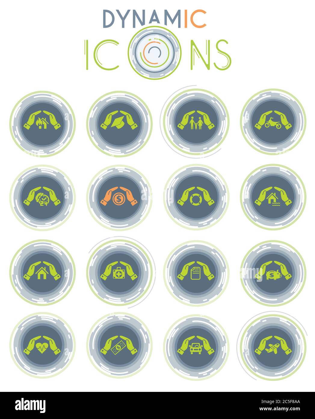 insurance hand dynamic icons Stock Vector