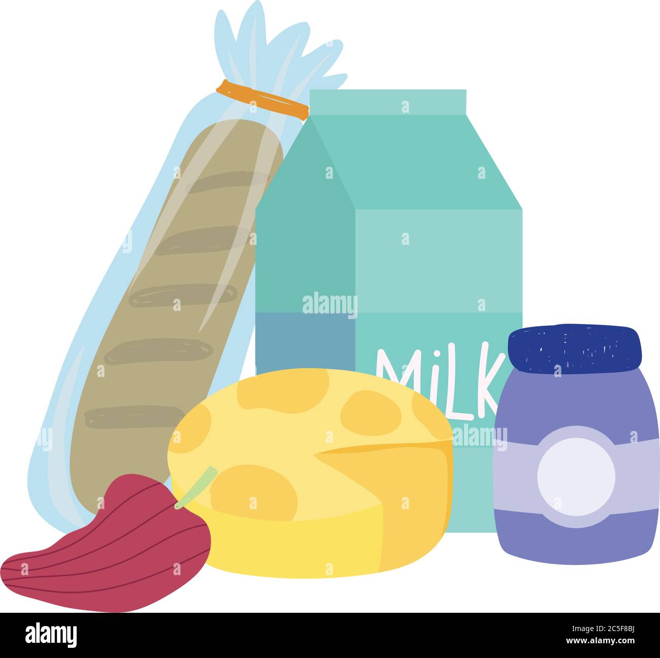 bread cheese pepper milk, food delivery in grocery store vector