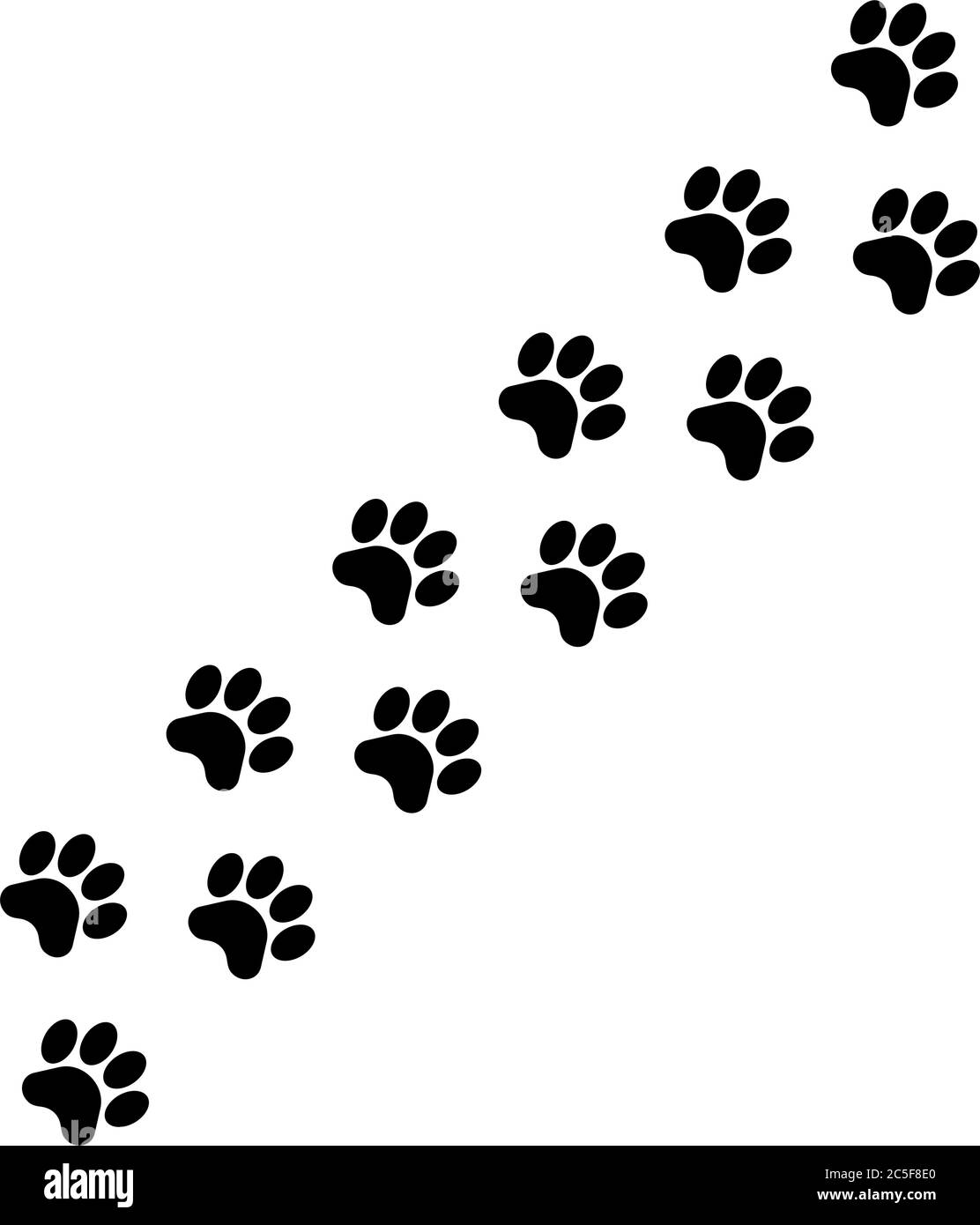 Black silhouette of a animal paw print isolated pet or wildlife footprints traces illustration Stock Vector