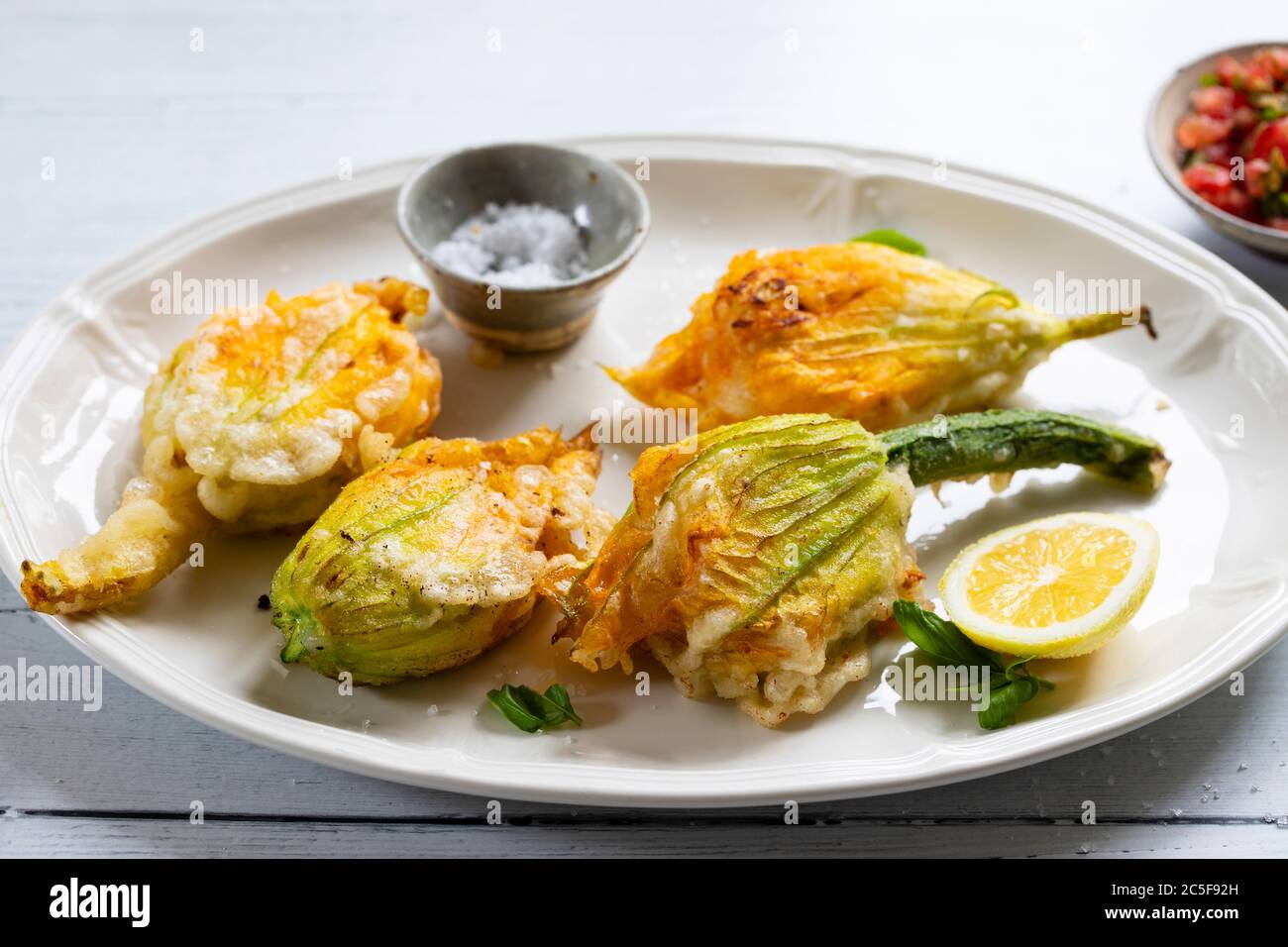 Fried courgette flowers stuffed with riccotta cheese Stock Photo Alamy