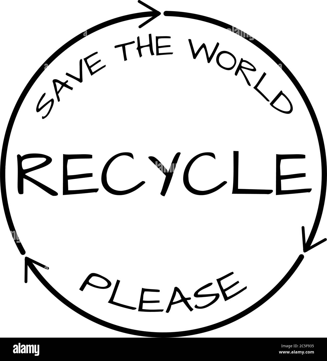 SAVE THE WORLD RECYCLE PLEASE text icon isolate vector illustration with arrows green environment conservation logo package label Stock Vector