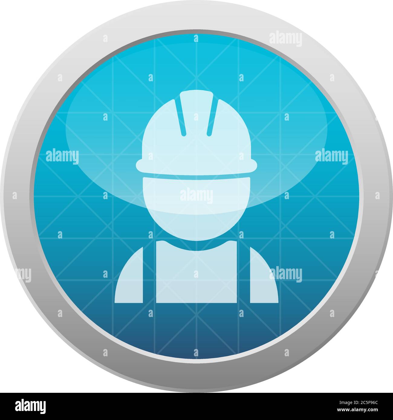 Construction worker or engineer avatar icon white and light blue vector illustration Stock Vector