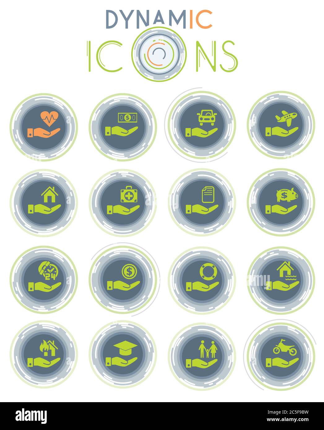insurance hand dynamic icons Stock Vector