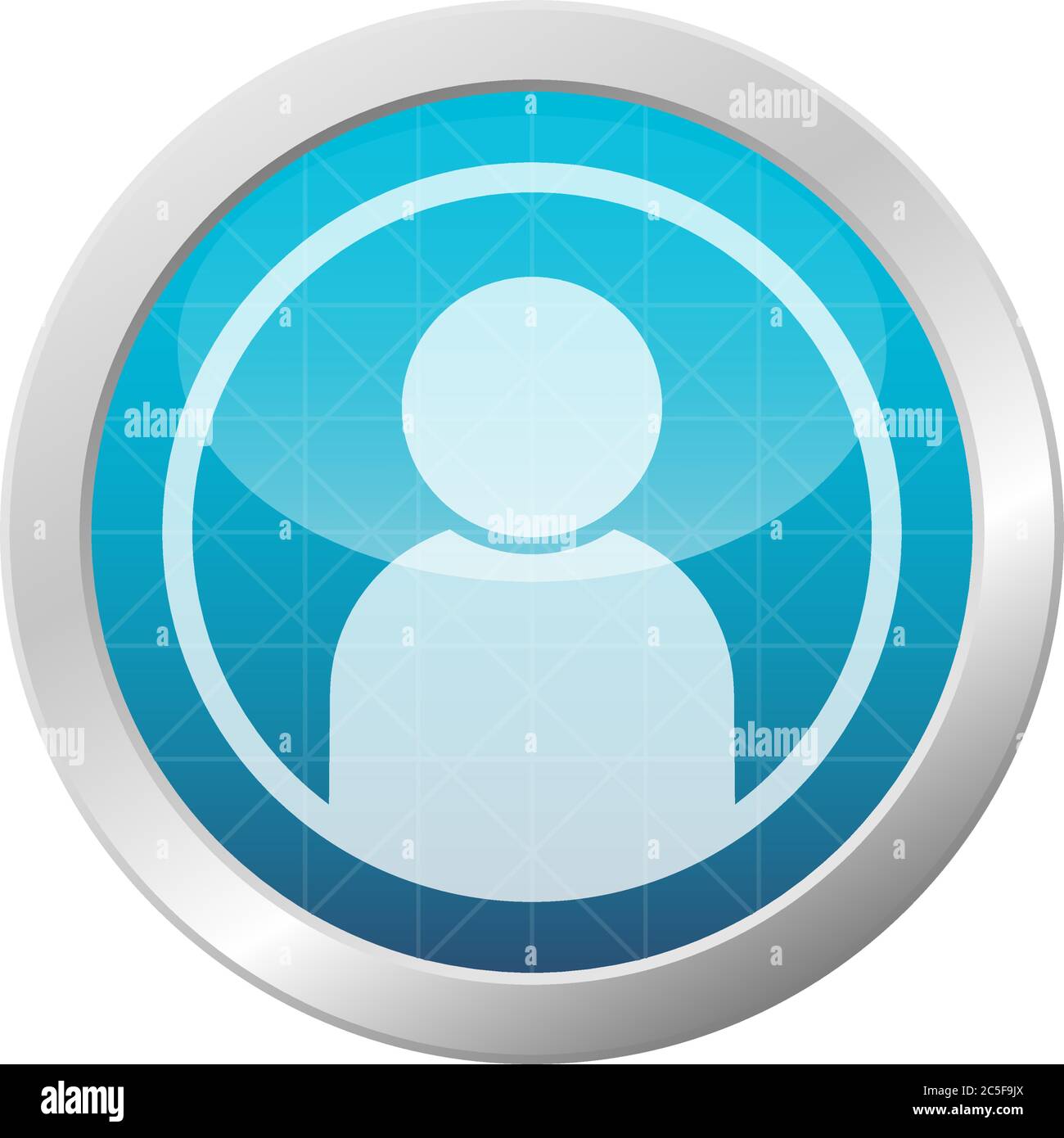 User avatar profile icon vector illustration website or app member UI button light blue shiny circle frame Stock Vector