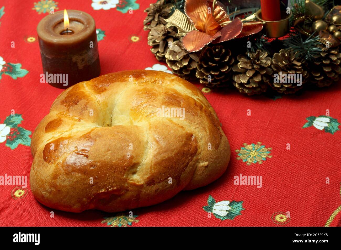 Cuzzupa (traditional Calabrian cake) on a Christmas table Stock Photo
