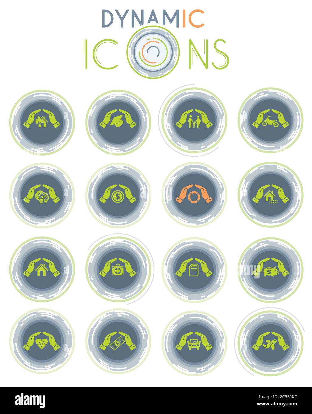 insurance hand dynamic icons Stock Vector